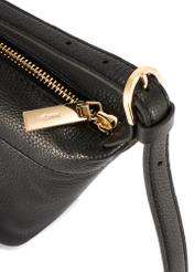 Small black handbag made of natural leather TORES-1267-9I(W26), close-up of the product detail, view on a white background.