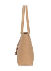 Beige padded faux leather shopper bag TOREC-0905-80(W24)-04