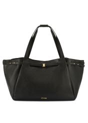 Black leather shopper bag TORES-1207-9I(W26) - front product view, on a white background.