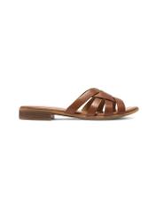 Women's leather mules in cognac color BUTYD-1266-1F(W26), side view of the product on a white background.
