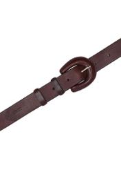 Brown leather women's belt PASDS-0356-1I(Z26), product view from above on white background.