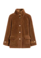 Women's woolen fur coat in camel color FUTDW-0032-24(Z25), front product view on white background.