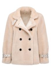 Women's beige wool fur coat FUTDW-0028-81(Z24)