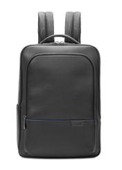 Men's black leather backpack PLCMS-0024-99(W26) - front product view, on white background.