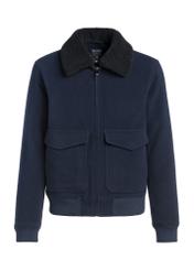 Navy blue men's sheepskin jacket PLAMT-0009-69(Z25), product view from the front on a white background.