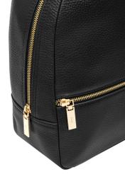 Black leather women's backpack TORES-0898D-99(Z25) - close-up of the gold zipper, on white background.