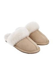 Beige women's suede slippers BUTYD-1319-1B(Z26), angled product view on a white background.