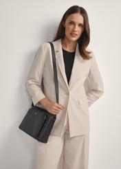 Black leather women's handbag TORES-1217-9I(W26) - product view slightly diagonal, against a light background. Half of the silhouette visible.