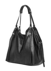 Black women's shopper bag made of imitation leather TOREC-1371-99(Z26), diagonal product view on a white background.