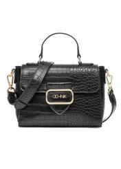 Black small women's croco handbag TOREC-0962A-97(Z25), front product view on white background.