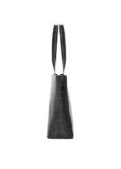 Black croco shopper bag TOREC-1242-9G(Z26), side product view on white background.
