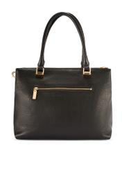 Leather black women's shopper handbag TORES-1204-9I(W26), product view from the back on a white background.