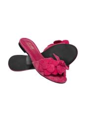Women's fuchsia suede slides BUTYD-1237-5E(W26), diagonal product view on a white background.