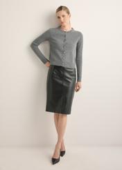 Women's leather pencil skirt SPCDS-0031-99(KS), product view from the front on the model, the entire silhouette is visible.