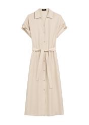 Light beige long dress with short sleeves SUKDT-0180A-1A(W26), front product view on white background.