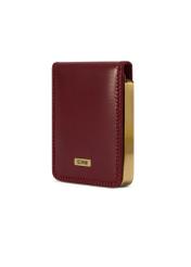 Burgundy leather business card case PL-101-41(KS), diagonal product view on white background.