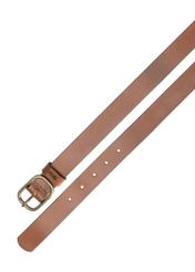 Cognac-colored women's leather belt PASDS-0335-1F(W26), top view of the product on a white background.