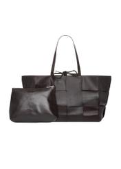 Brown large leather women's handbag TORES-1299-1H(W26), product view with cosmetic bag on white background.