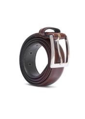 Brown men's leather belt PASMS-0244-1I(Z26), diagonal view of the product on a white background.