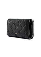 Black leather women's wallet with monogram PORES-0882A-99(W25)
