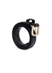 Black leather women's belt PASDS-0300-9F(Z26), diagonal product view on white background.
