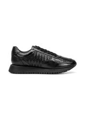 Black leather sports shoes with braid BUTYD-1156-98(W25)-01