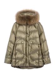 Women's olive jacket with natural insulation KURDT-0619-57(Z25), product view from the front on a white background.