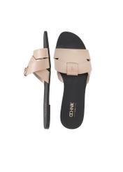 Beige women's flip-flops with braid BUTYD-0903C-1B(W26), product view from above on a white background.