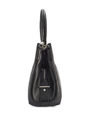 Black leather women's shopper handbag TORES-0636D-99(Z25), visible product from the side, view on a white background.