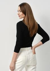 Black ribbed women's longsleeve blouse LSLDT-0043-99(W24)-02