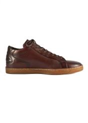 Brown men's leather sneakers BUTYM-0405B-89(Z25), product view from the side on a white background.