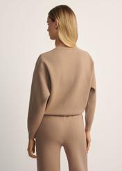 Women's camel viscose sweatshirt BLZDT-0117-1D(Z26), back view of the product on the model. Half of the silhouette visible.