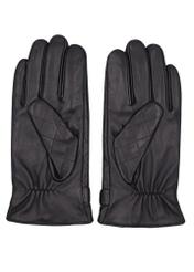 Men's black leather gloves with wool REKMS-0082-9P(Z26), product view from the back on a white background.