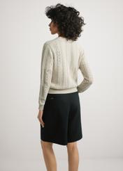 Women's openwork cardigan in light beige color KARDT-0063-1A(W26), product view from the back, on a white background.