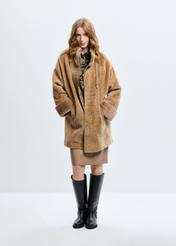 Beige women's leather sheepskin coat KOZDS-0079-3176(Z24)