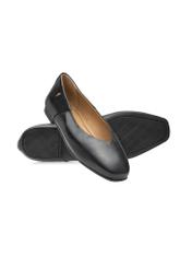 Women's black leather ballet flats BUTYD-1250-99(W26), diagonal product view on a white background.