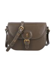Small khaki women's messenger bag with decorative clasp TOREC-1243-8D(Z26), front product view on white background.