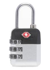 Silver TSA combination padlock AW-015-0004-92(W25), product back view on white background.