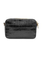 Small black leather croco handbag TORES-1231-9G(W26) - product view from the back, on a white background.