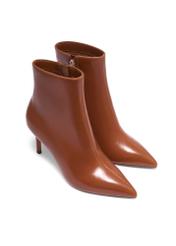 Cognac leather high heel ankle boots BUTYD-1122-1F(Z26), product view from the front diagonally on a white background.
