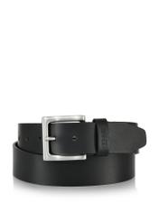 Black leather men's belt with square buckle PASMS-0254-99(W24)-01