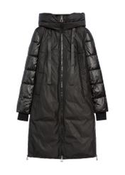 Women's black winter jacket with hood KURDT-0478-99(Z25), front product view on white background.