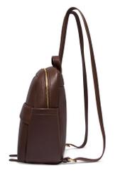 Brown women's imitation leather backpack TOREC-1246-1H(Z26) - side product view, on white background.