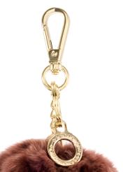 Burgundy pompom keychain BRELOK-117A-49(Z25), close-up of the product detail, view on a white background.