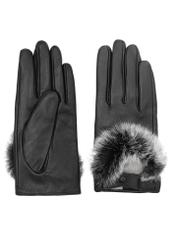 Black leather women's gloves REKDS-0089-99(Z24)-02