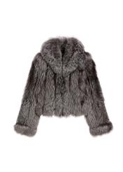 Women's natural fur coat in gray color FUTDF-0110-9B(Z26) - front view of the product, on a white background.