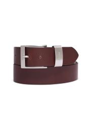 Men's smooth brown leather belt PASMS-0163A-1H(Z26), front view on a white background.