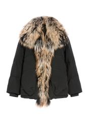 Women's black winter jacket with natural fur KURDT-0592-99(Z25) - front product view on white background.