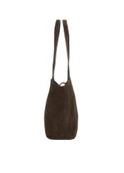 Women's brown suede shopper bag TORES-1422-1I(Z26), side view of the product on a white background.