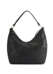 Black leather woven handbag TORES-1242-9P(W26), product view from the back on a white background.